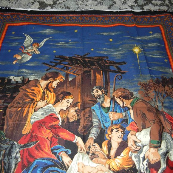 Christmas cotton fabric panel Nativity Manger 2004 - Picture 3 of 4